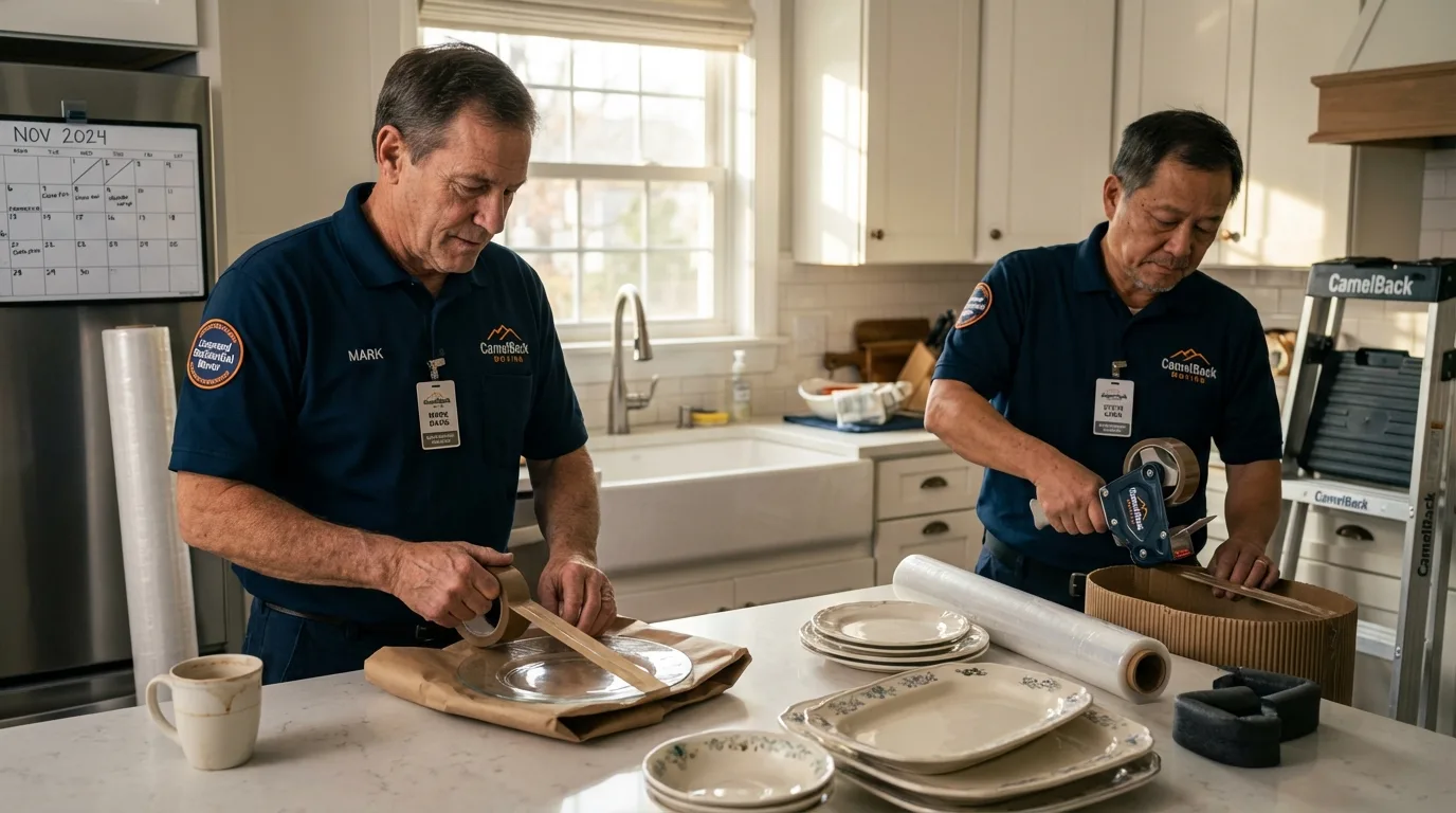 Professional crew packing kitchen dishware in Melrose, MN